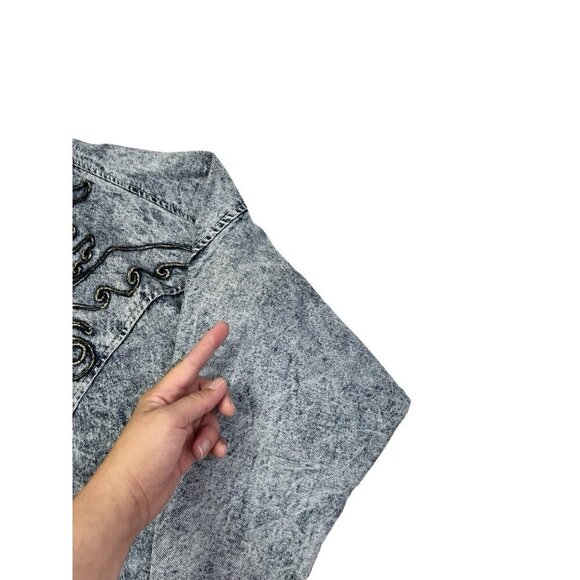 Vtg 80s Acid Washed Embellished Large Jean Jacket Streetwear Fly Oversize USA - Picture 16 of 16